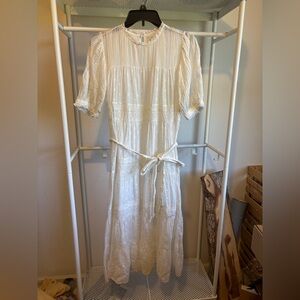 Doen Minetta White Midi Dress with Tie Waist